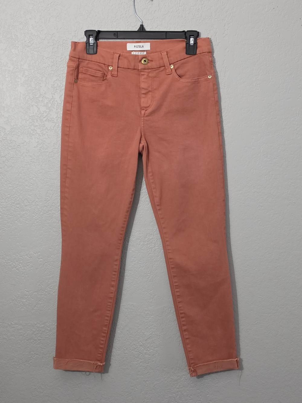 Pistola Coral-Red Cropped Skinny Jeans Stretch Denim Mid Rise Womens 27